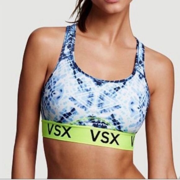 Victorias Secret VSX Sport Bra Blue Print Racerback Size S - Picture 6 of 7